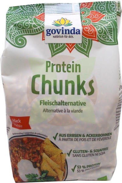 Unverträglichkeitsladen Fleischersatz protein Chunks Hack aus Erbsen und Ackerbohnen Bio